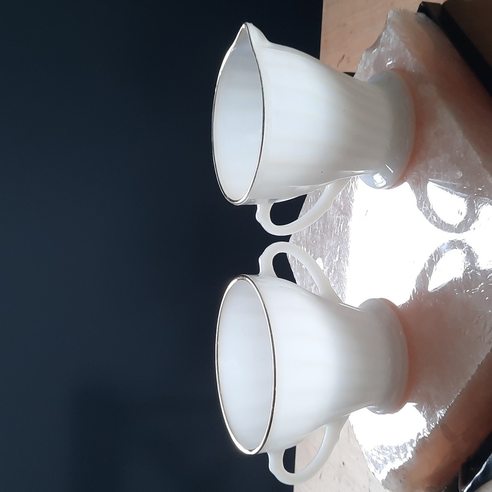 Vintage Anchor Hocking and Fire King Gold Rimmed Milk Glass Cream and Sugar set
